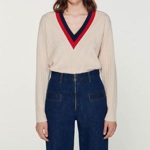 Sandro V line striped collar sweater